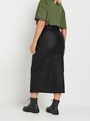 Yours Curve Black Coated Midaxi Skirt With Front Slit - Image 3 of 5