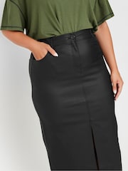Yours Curve Black Coated Midaxi Skirt With Front Slit - Image 4 of 5