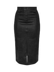 Yours Curve Black Coated Midaxi Skirt With Front Slit - Image 5 of 5