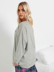 Yours Curve Grey Longsleeve Embroidered Pyjamas Top - Image 3 of 5