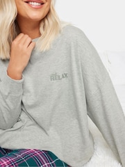 Yours Curve Grey Longsleeve Embroidered Pyjamas Top - Image 4 of 5