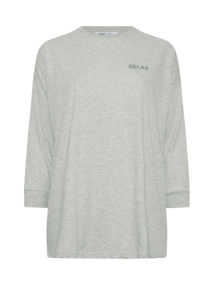 Yours Curve Grey Longsleeve Embroidered Pyjamas Top - Image 5 of 5
