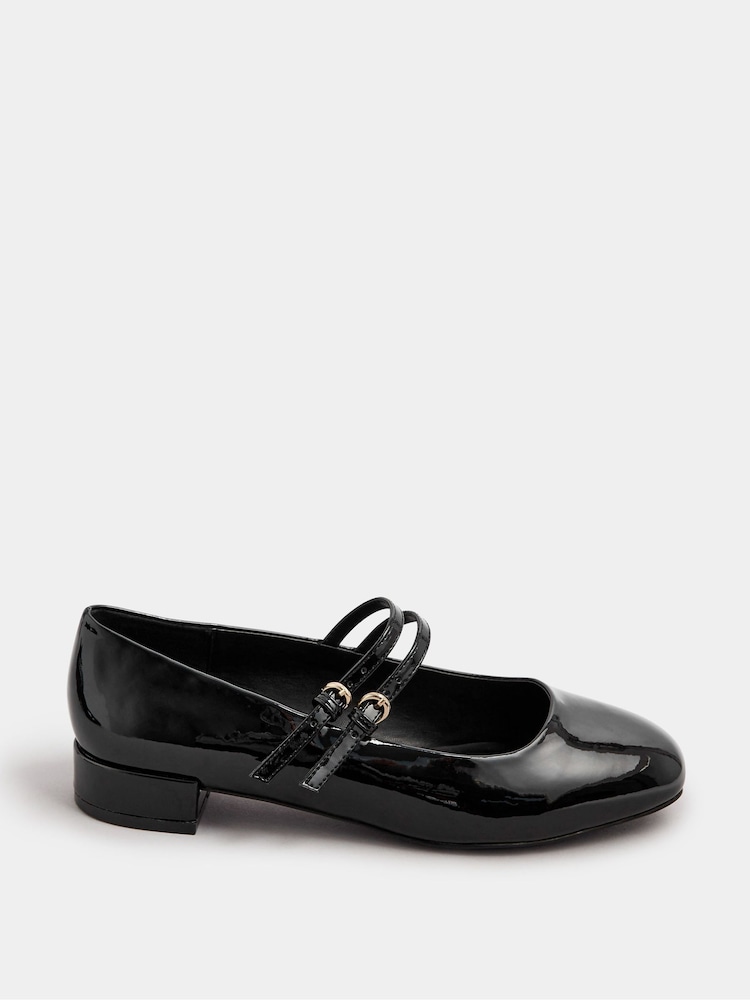 Yours Curve Black Extra Wide Fit Extra-Wide Mary Jane Fit Low Block Patent Shoes - Image 2 of 5
