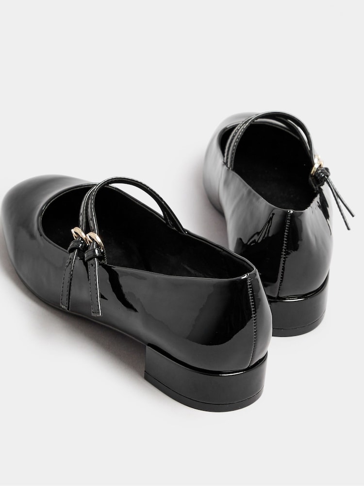 Yours Curve Black Extra Wide Fit Extra-Wide Mary Jane Fit Low Block Patent Shoes - Image 4 of 5