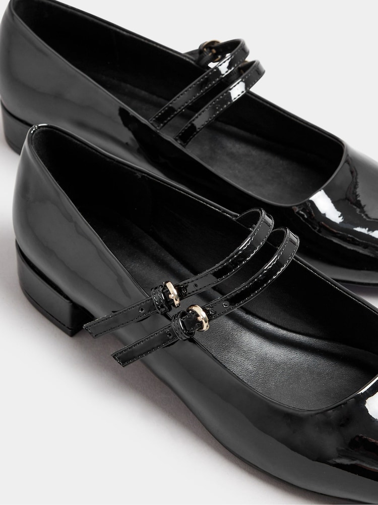 Yours Curve Black Extra Wide Fit Extra-Wide Mary Jane Fit Low Block Patent Shoes - Image 5 of 5