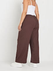 Yours Curve Brown Textured Tie Waist Wide Leg Trousers - Image 3 of 5