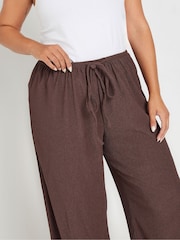 Yours Curve Brown Textured Tie Waist Wide Leg Trousers - Image 4 of 5