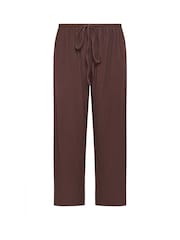 Yours Curve Brown Textured Tie Waist Wide Leg Trousers - Image 5 of 5