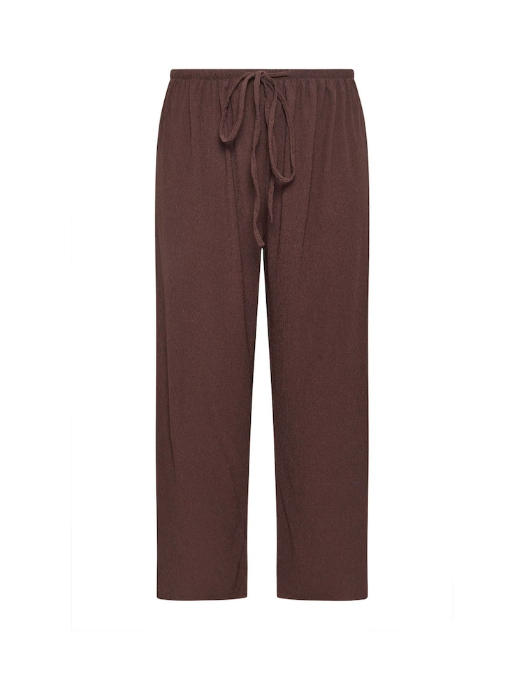Yours Curve Brown Textured Tie Waist Wide Leg Trousers - Image 5 of 5