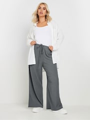 Yours Curve Grey Textured Tie Waist Wide Leg Trousers - Image 2 of 2