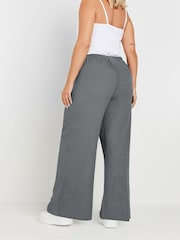 Yours Curve Grey Textured Tie Waist Wide Leg Trousers - Image 3 of 5