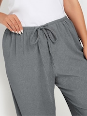 Yours Curve Grey Textured Tie Waist Wide Leg Trousers - Image 4 of 5