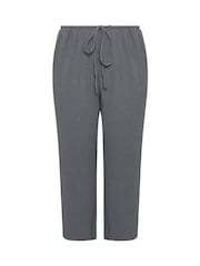 Yours Curve Grey Textured Tie Waist Wide Leg Trousers - Image 5 of 5