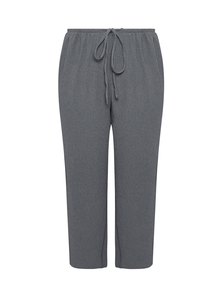 Yours Curve Grey Textured Tie Waist Wide Leg Trousers - Image 5 of 5 Yours Curve Grey Textured Tie Waist Wide Leg Trousers - Image 5 of 5