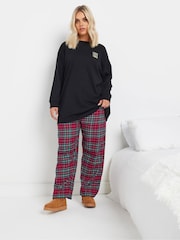 Yours Curve Black Longsleeve Embroidered Pyjamas Top - Image 2 of 5