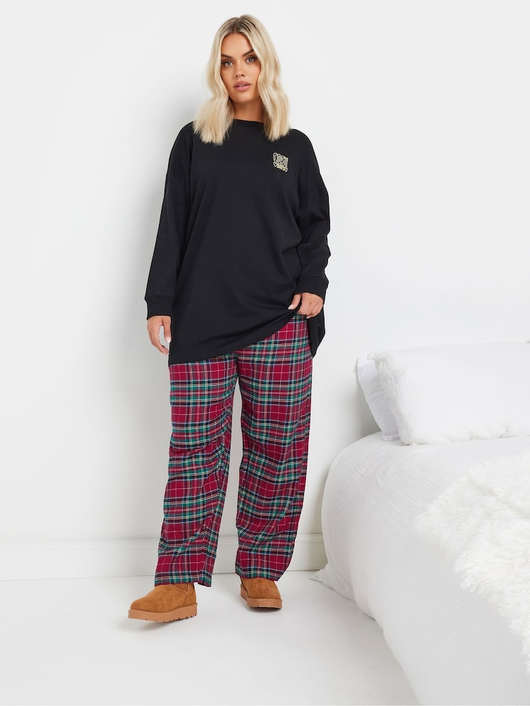 Yours Curve Black Longsleeve Embroidered Pyjamas Top - Image 2 of 5