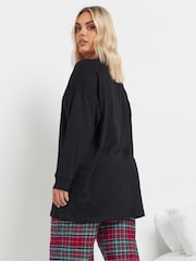 Yours Curve Black Longsleeve Embroidered Pyjamas Top - Image 3 of 5