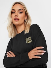 Yours Curve Black Longsleeve Embroidered Pyjamas Top - Image 4 of 5