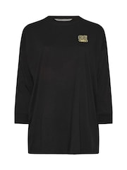 Yours Curve Black Longsleeve Embroidered Pyjamas Top - Image 5 of 5