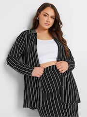 Yours Curve Black Pinstripe Textured Shirt - Image 1 of 6