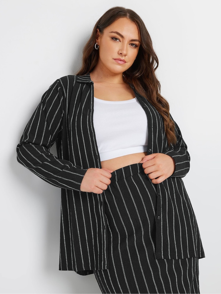 Black - Yours Curve Pinstripe Textured Shirt - Image 1 of 6 Black - Yours Curve Pinstripe Textured Shirt - Image 1 of 6