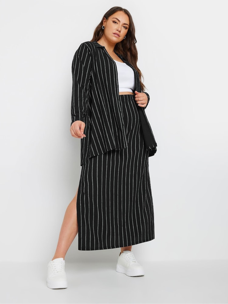 Yours Curve Black Pinstripe Textured Shirt - Image 2 of 6