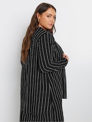 Yours Curve Black Pinstripe Textured Shirt - Image 3 of 6