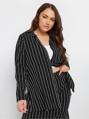 Yours Curve Black Pinstripe Textured Shirt - Image 4 of 6