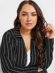 Yours Curve Black Pinstripe Textured Shirt - Image 5 of 6
