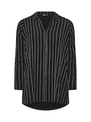 Yours Curve Black Pinstripe Textured Shirt - Image 6 of 6