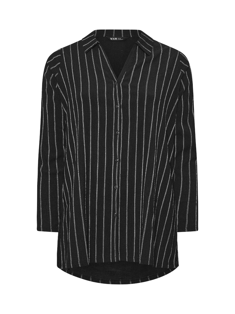 Yours Curve Black Pinstripe Textured Shirt - Image 6 of 6