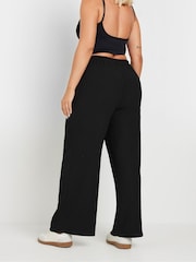 Yours Curve Black Textured Tie Waist Wide Leg Trousers - Image 3 of 5