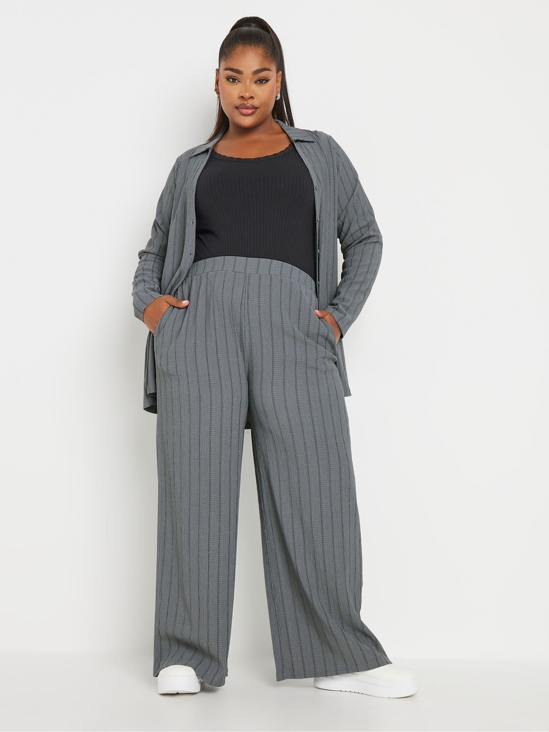Buy Yours Curve Grey Textured Pull On Stripe Trousers from Next Luxembourg