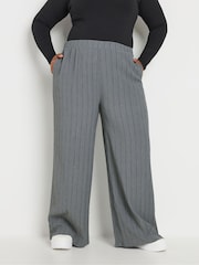 Yours Curve Grey Textured Pull On Stripe Trousers - Image 2 of 4