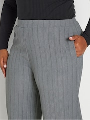 Yours Curve Grey Textured Pull On Stripe Trousers - Image 4 of 4