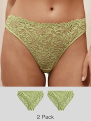 Green High Leg Ultimate Comfort Lace Knickers 2 Pack - Image 1 of 9