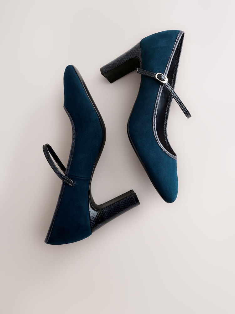 Navy Standard Fit Forever Comfort® Round Toe Mary Jane Block Court Shoes - Image 3 of 6
