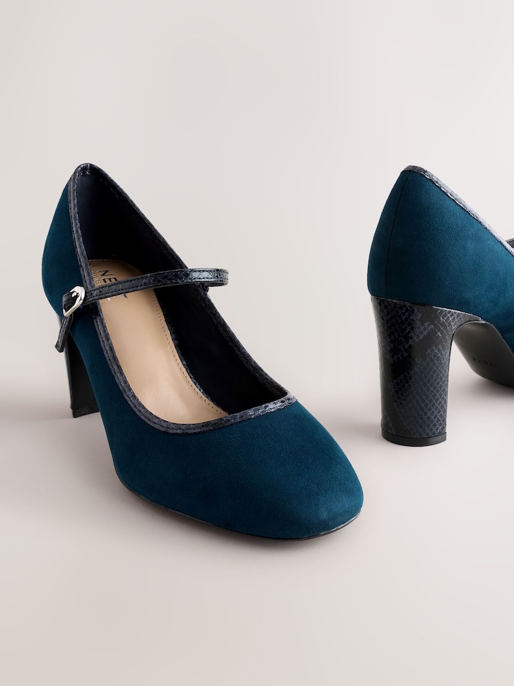 Navy Standard Fit Forever Comfort® Round Toe Mary Jane Block Court Shoes - Image 5 of 6