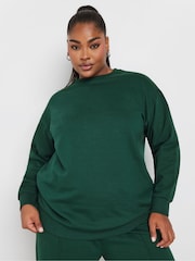 Yours Curve Green Crewneck Sweatshirt With Wide Leg Joggers Set - Image 2 of 5