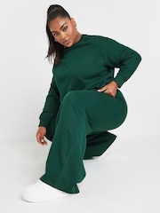 Yours Curve Green Crewneck Sweatshirt With Wide Leg Joggers Set - Image 4 of 5