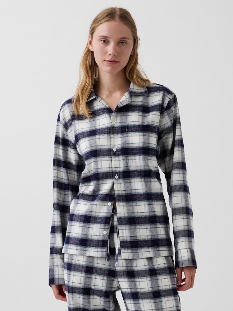 Navy Blue & White Check - Gap Softest Flannel Pyjamas Top - Bild 1 von 4