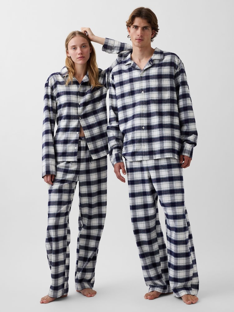 Gap Navy & White Check Softest Flannel Pyjamas Shirt - Image 5 of 5