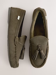 Khaki Green Suede Tassel Mocassin Slippers - Image 1 of 9