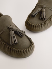 Khaki Green Suede Tassel Mocassin Slippers - Image 5 of 9