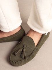 Khaki Green Suede Tassel Mocassin Slippers - Image 6 of 9