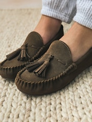 Khaki Green Suede Tassel Mocassin Slippers - Image 7 of 9