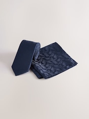 Navy Blue Slim Tie And Pocket Square Set - Image 1 of 4