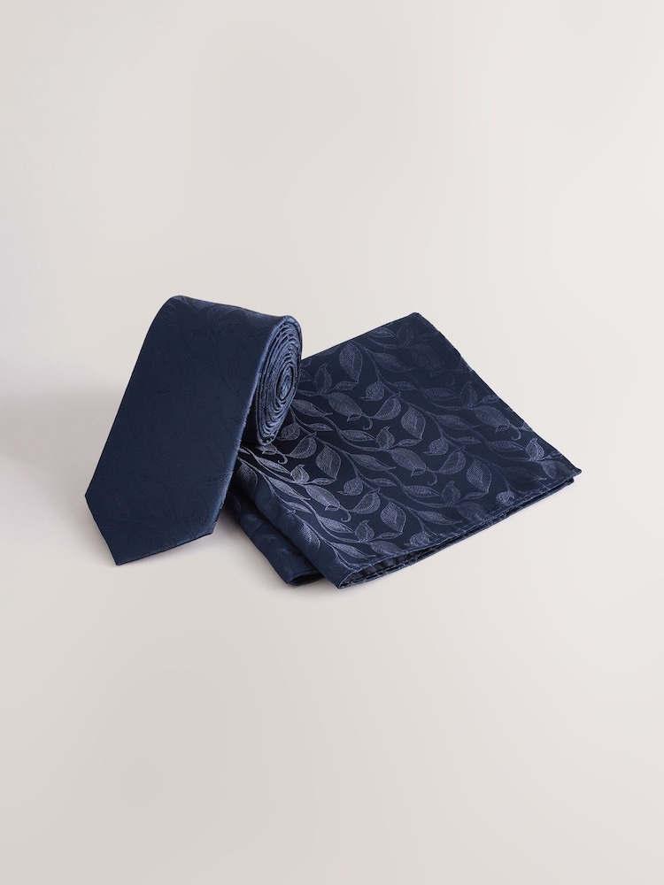 Navy Blue Slim Tie And Pocket Square Set - Image 1 of 4