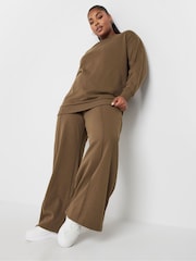 Yours Curve Brown Crewneck Sweatshirt With Wide Leg Joggers Set - Image 3 of 6