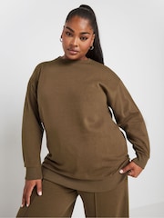 Yours Curve Brown Crewneck Sweatshirt With Wide Leg Joggers Set - Image 4 of 6